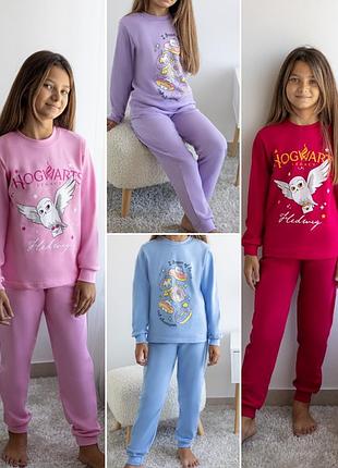 Тепла піжама з начосом, підліткова тепла піжама сова пончики, теплая пижама с начосом для девочек