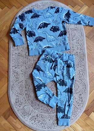 Детский костюм next дино на мальчика 98 см 2-3 года кофта штаны костюмчик свитшот штанишки теплые джоггеры динозавры динозаврики некст кофточка