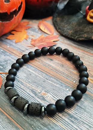 🔺⚫️мужской браслет-резинка вулканическая лава и шунгит