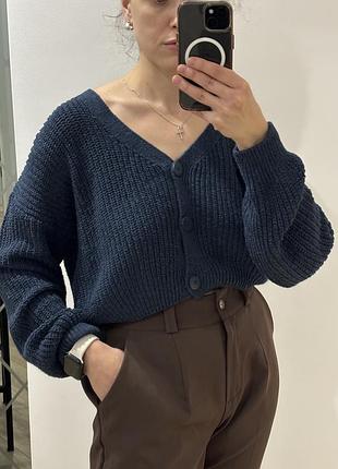 Синій вʼязаний кардиган на осінь, 38 рр, м