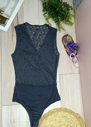 Боді мереживо tezenis cсірого кольору прозоре s-m