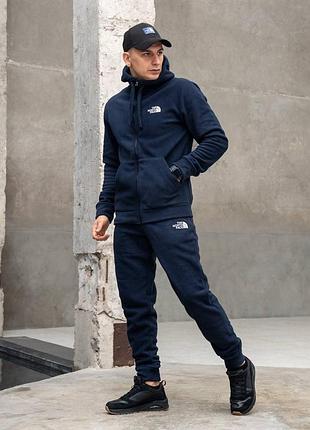 Теплий флісовий спортивний костюм з капюшоном the north face fleece blue фліс