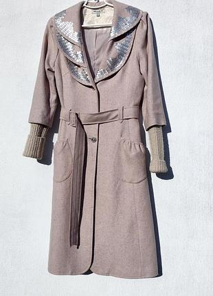 Элегантное шерстяное дизайнерское пальто с поясом mille k copenhagen