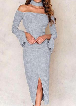 Распродажа платье lavish alice миди трикотажная рубчик с чокером