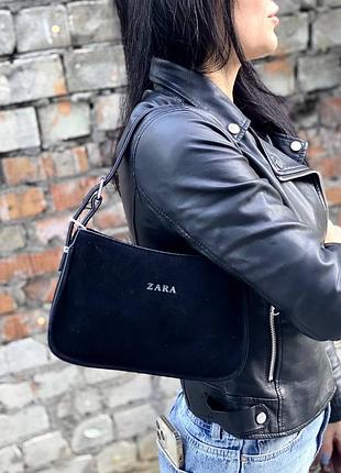 Сумка zara молодіжна замша чорна