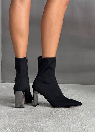 Накладной платеж ❤ демисезонные утепленные флисом текстильные ботильоны с острым носом на широком каблуке металлическом