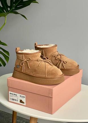 Натуральні уггі люкс міу winter boot chestnut