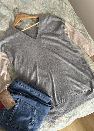 Стильний сірий светр кофта  з вовни мерінос оверсайз прямий