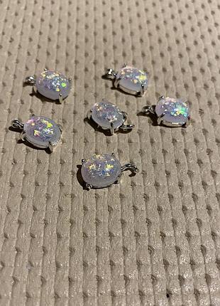 Фурнітурні підвіски з відкритим кільцем, імітація опала, 8 шт