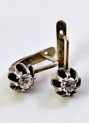 Сережки ссср с камнем. серебро 875 проба "звезда".