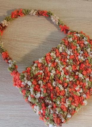 Сумка ручної в'язки трьохкольорова пряжа букле