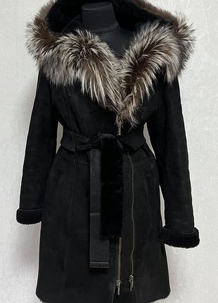 Шикарна натуральна дублянка з капюшоном хl 46-48р