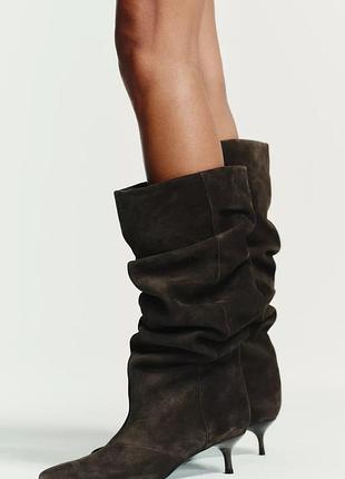Черевики жіночі коричневі замшеві zara new