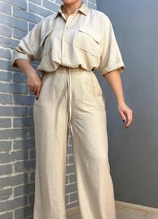 Льняной новый костюм с брюками палаццо 30% лен 70% вискоза city life немецкий бренд l-xl