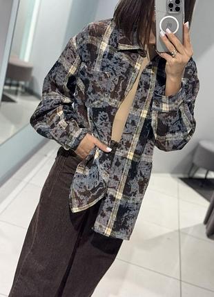 Женская теплая фланелевая рубашка в клетку