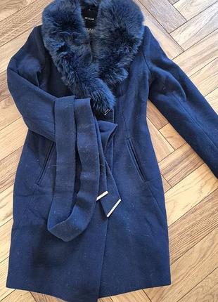 Пальто шите теплое зимнее шерсть volsar с утеплением xs s 42 размер натуральный мех