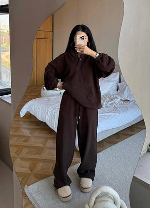 Теплый женский брючный флисовый костюм