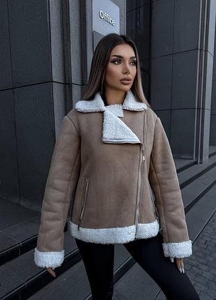 Трендова дублянка з еко замші з хутром