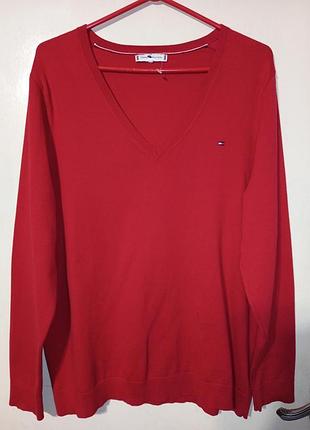 Tommy hilfeger стильный красный свитер-пуловер батал оверсайз унисекс
