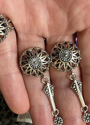 Срібні сережки та каблучка 925. етно стиль