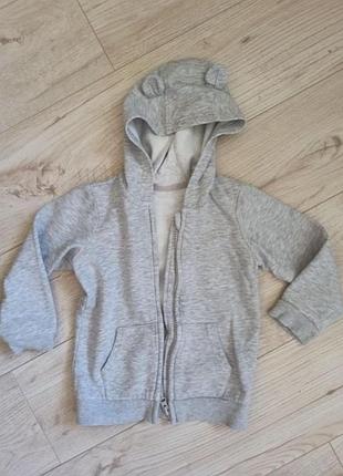 Кофта на блискавці з капюшоном та вушками, сірий, 18-24міс.