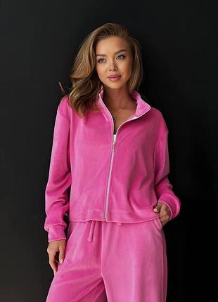 Незрівнянний жіночий плюшевий спортивний костюм кофта зіп худі на блискавці з капюшоном на шнурочку та штани вільного крою на резинці