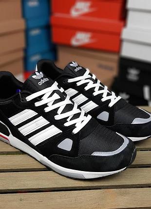 Мужские качественные и стильные кроссовки adidas zx 750 большая черные с белым