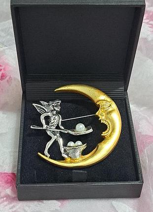 Брошь ангел месяц/волшебное кормление луны/ винтажный стиль