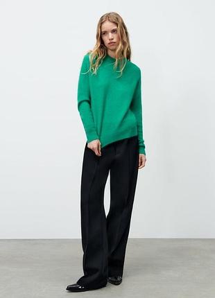 🖤яркий пушистый свитер zara с альпакой и шерстью/изумрудный джемпер травяного цвета🖤