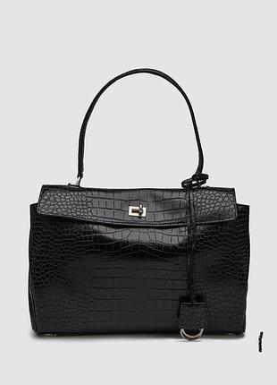 Сумка баленсиага rodeo large crocodile embossed black/silver