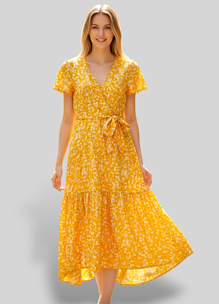 Хлопковое длинное платье в цветочный принт shein