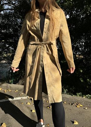 Тренч пальто з натуральної замші бежевий