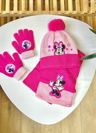 Стильный комплект шапка шарф на девочку минные маус