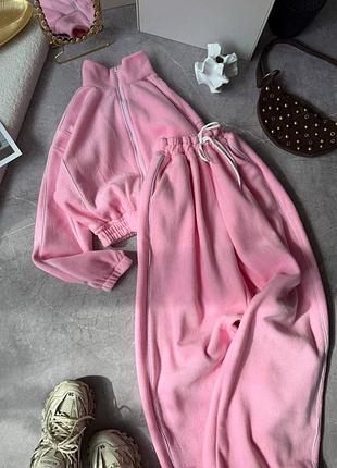 Жіночий повсякденний спортивний костюм з накатом теплий двійка штани та кофта тканина двосторонній фліс