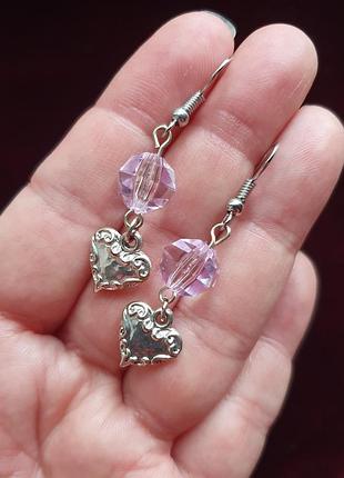 Вінтажні сережки в срібному тоні з ажурними сердечками