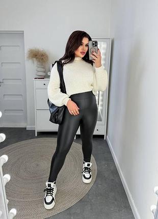 Жіночі лосіни з екошкіри на флісі | 467