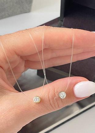 Колье подвеска жилка + камешок леска кулон камешок медсплав и родий