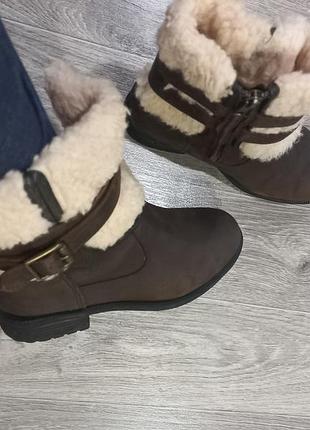 Фірменні, теплі, шкіряні, черевики, на овчині, коричневі, оригінал