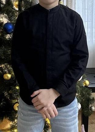 Чорна котонова сорочка на стійку