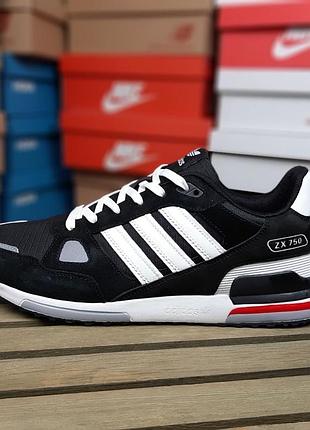👟 чоловічі кросівки adidas zx 750 чорні з білим великі розміри