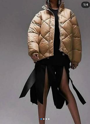 Topshop куртка пуховик трансформер зимняя женская на замке размер xl бежевого цвета