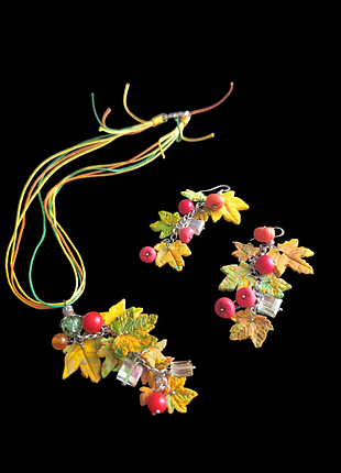 Кулон и серьги с осенними листочками
