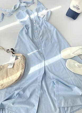 Платье миди с воротником хальтер от zara, размер xs, м