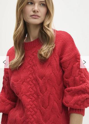 Яскравий червоний вязаний светр розміру л