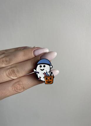 Пін значок металевий брошка “привид із гарбузовим пакетом” halloween