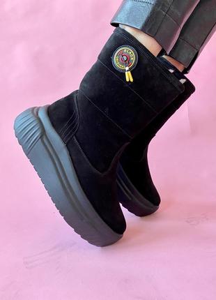 Женские ботинки замшевые зимние черные1 фото