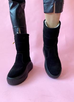 Женские ботинки замшевые зимние черные3 фото