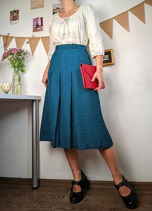 Спідниця міді синя трапеция юбка миди шерсть вовна s винтажная
