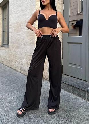 Палаццо микродайвинг, брюки широкие, брюки клеш