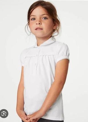 Футболка поло на девочку белая m&s 8-9 лет